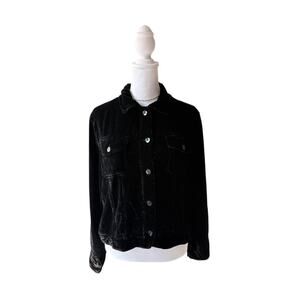 Y2K Velour Burnout Black Long Sleeve Button Top Dark Academia Velvet